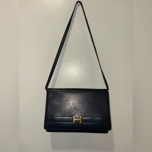 Hermes Vintage “ANNE”Black Shoulder Bag with Gold